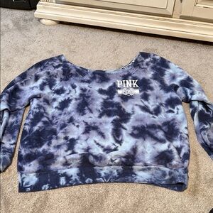 Blue Tie-Dye Sweatshirt off the shoulder